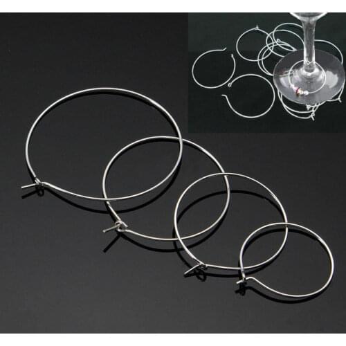 100pcs Silver Plated Wine Glass Charm Rings Wire Hoops Drink Markers 20mm-35mm