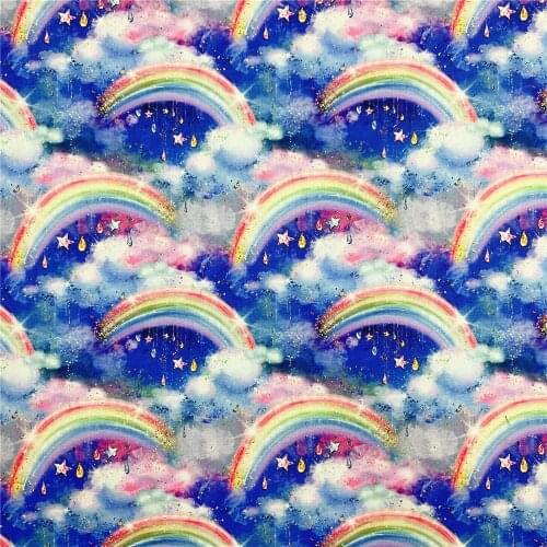 110cmx100cm Cute Rainbow Star Cloud Dream Sky Print Cotton Patchwork Fabric Sewing Cloth Dress DIY Textile