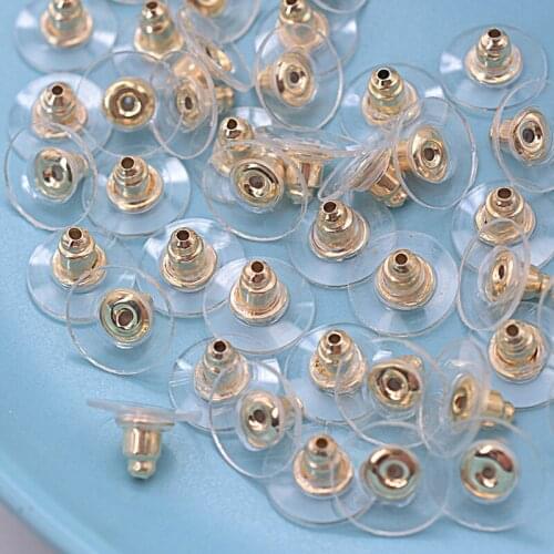 BEAUCHAMP 100pc Silicone Rubber Bullet Clutch Earrings Backs Pad Disc Stopper Stud Accessories DIY Bronze Parts Ear Plugging
