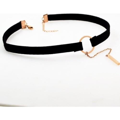 Hiphop Rock Black Rope Choker Necklace For Women Torques Rose Gold Silver Color Stainless Steel Bar Pendants Collier Femme