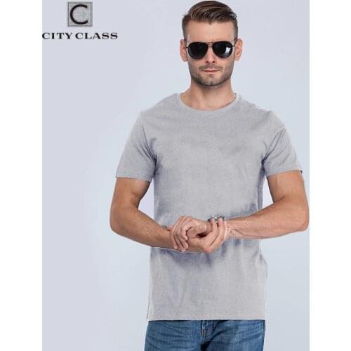 City Class Mens Plain Gray Color Basic 100% Cotton Brand Quality Summer T-shirts Without Print Casual Tops Tees For Male 7546g