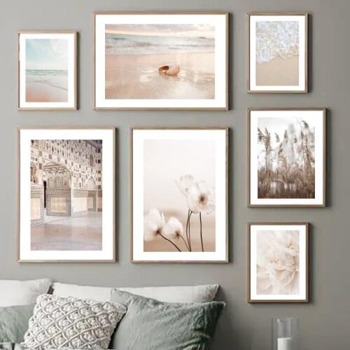 Flower Reed Calm Beach Waves Conch Morocco Door Nordic Poster Wall Art Print Canvas Painting Decoration Pictures For Living Room