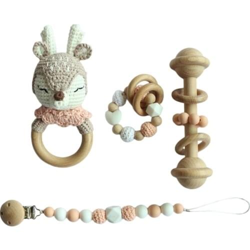 Baby Pacifier Clips Teething Bracelets Crochet Elk Soother Chain Infants Rattle 425F