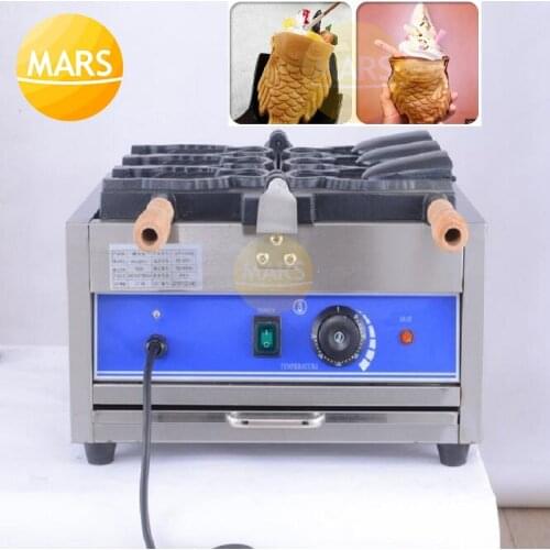 220V 110V Electric Ice Cream Taiyaki Machine With Open Mouth 3 Molds Fish Shaped Bungeoppang Waffle Cone Maker Baker Iron