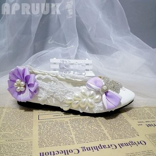 Purple violet bow pearls flats shoes woman handmade lace silver crystal bridal brides wedding party proms dress flats womens