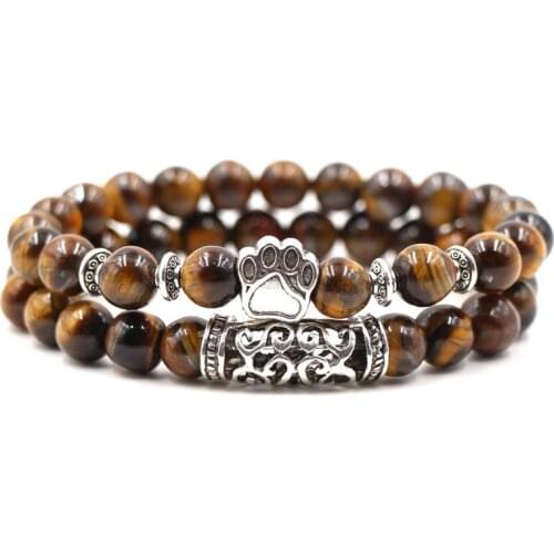 Classic Tiger Eye Stone Jewelry Owl Bend Tube Set Men Women Fashion Couple Beads Bracelet Brown Bead Buddha Bangle Jewelry