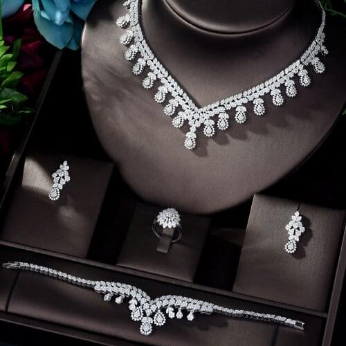 HIBRIDE New AAA Cubic Zircon Jewelry Sets for Women Wedding Necklace Earring Ring Bracelet Jewelry Accessories Bijoux N-1165