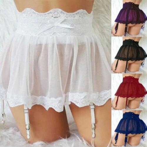 Lace Adjustable Garter Belt Skirt High Waist Eye-catching Four-breasted Bandage Perspective Garter Skirt for Valentines day