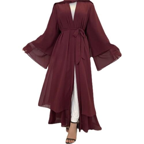 Hot Selling Dubai Abaya Chiffon Fashion Cardigan Muslim For Women Modest Robe Turkey Kaftan Ramadan Arabic Islamic Clothing