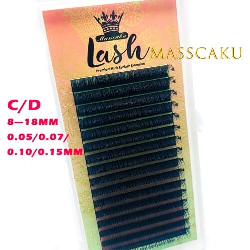 MASSCAKU Fast Shipping 16rows/case 8-18mm premium natural synthetic mink individual eyelash extension makeup maquiagem cilios