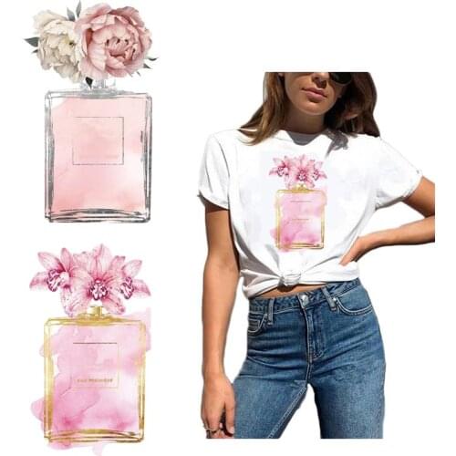 Vogue Perfume Bottles Patch DIY Iron On Patches For Clothes Women T-shirt Dress Accessory Thermal Transfer Sticker On Clothes