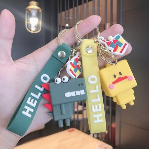 Cartoon Epoxy Cube Dinosaur Doll Keychain Creative Personality Couple Women Car Pendant Key Chain Kids Backpack Keyring Toys