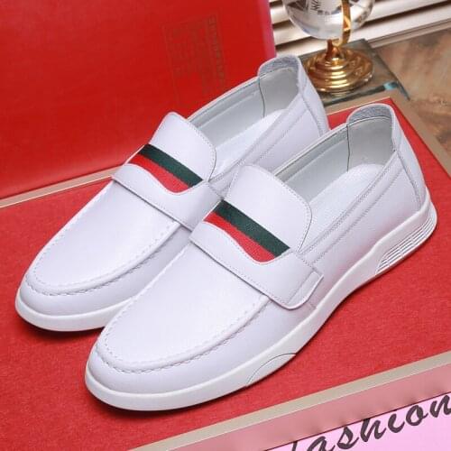 UYOYU Men Casual Shoes Striped Fashion Men Shoes Genuine Leather Men Loafers Moccasins Slip On Mens Flats Male Driving Shoes