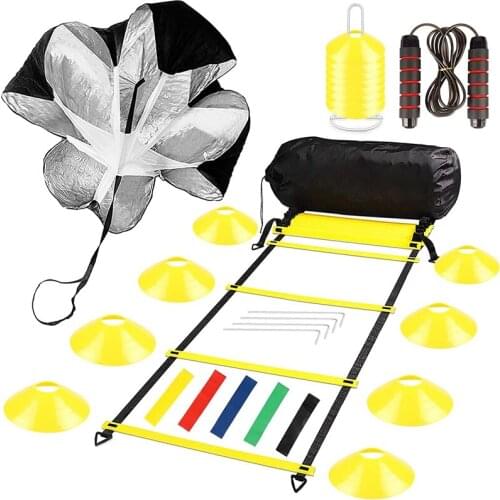 Speed Agility Training Set Includes Ladder 10 Resistance Cones Running Parachute Jump Rope Resistance Bands For Athletes