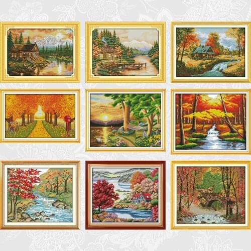 Autumn view series Cross-stitch kits Printed Canvas DIY Handmade Counted Cotton Fabric Home Decoration Painting Needlework