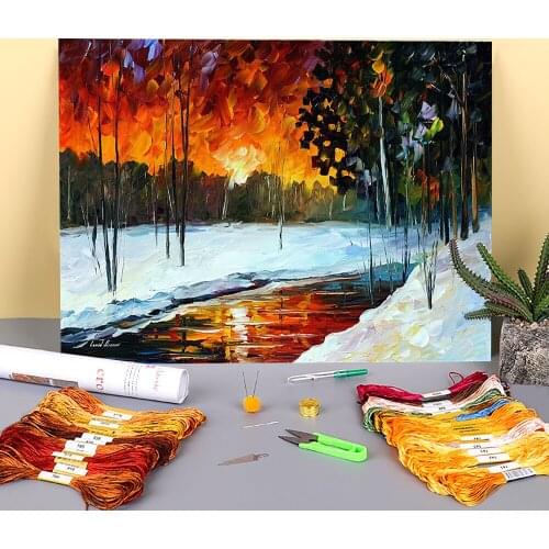 Winter Evening Printed Canvas 11CT Cross Stitch DIY Embroidery Full Kit DMC Threads Needlework Handiwork Handmade Mulina