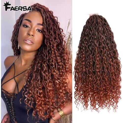 Goddess Locs Crochet Braids Hair Extensions Synthetic Twist River Braiding Hair Ombre Brown Faux Locs With Curly For Black Women