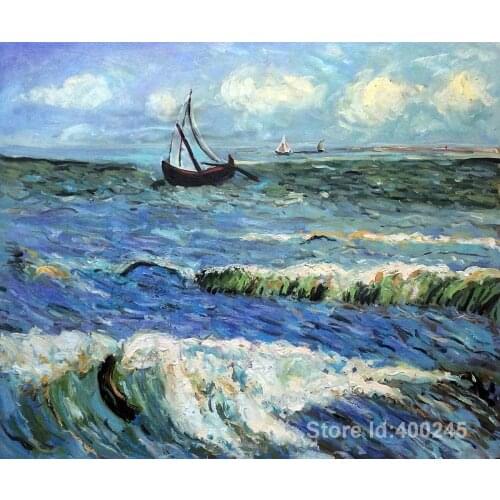 Hand painting art Seascape at Saintes maries of Vincent Van Gogh reproduction oil Canvas Handmade High quality