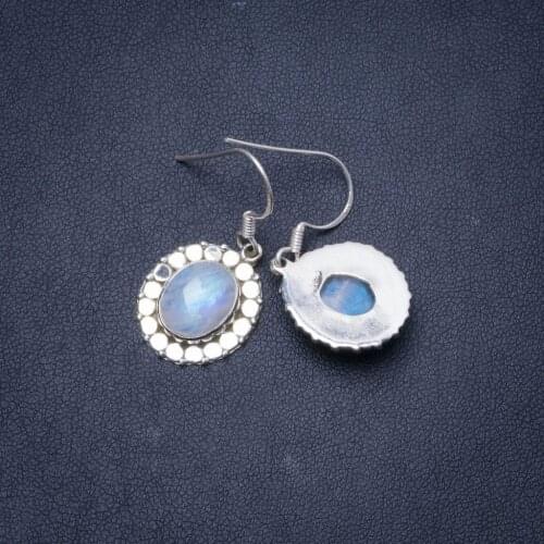 Natural Rainbow Moonstone Handmade Unique 925 Sterling Silver Earrings 1.25" Y0960
