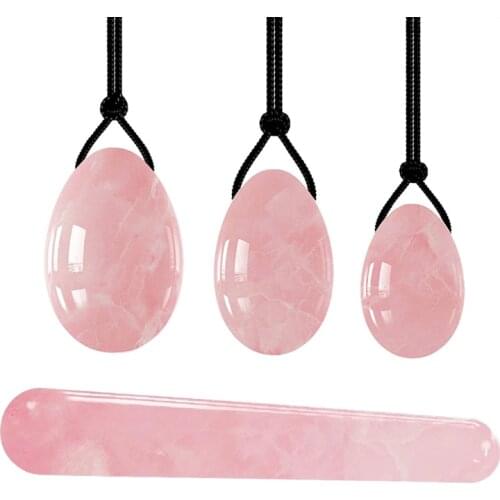 Natural Rose Quartz Yoni Egg Set Vaginal Muscle Firming Jade Egg Kegel Exercise Crystal Yoni Wand Feminine Hygiene Massage Stone