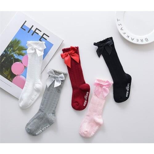 Baby Socks Toddlers Baby Girls Kids Big Bow Letter Knee High Long Princess Cotton Soft Socks For 0-4Years Children Clothing