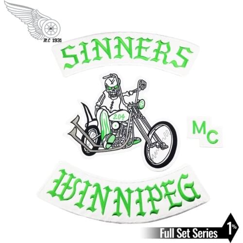 NEW ARRIVAL MC SINNERS EMBROIDERY PATCH OUTLAW BIKER MC IRON ON JACKET