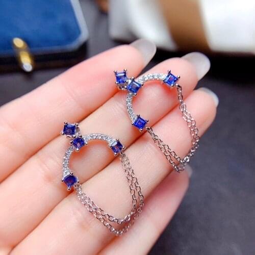 New Sri Lanka Sapphire earring 100% Natural real sapphire 925 sterling silver Fine jewelry Wedding Earring