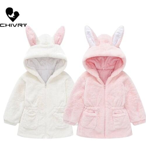 New 2020 Baby Girls Fashion Faux Fur Long Coat Winter Warm Thicken Cute Hooded Solid Jackets Overcoat Kids Outerwear Clothing