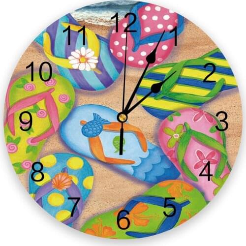 Beach Slippers 3d Wall Clock Modern Design Farmhouse Decor Kitchen Vintage PVC Round Clock Living Room Decoration