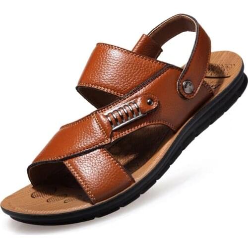 Men Genuine Leather Sandals Summer Classic Men Shoes Slippers Soft Sandals Men Roman Comfortable Walking Footwear wer4