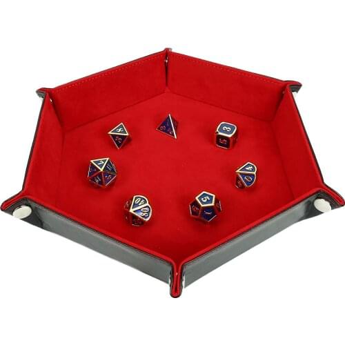 Rolling Folding Hexagon Dice Game Storage Tray Holder Double Sided Thick PU Leather&Velvet Mat Office Supplies