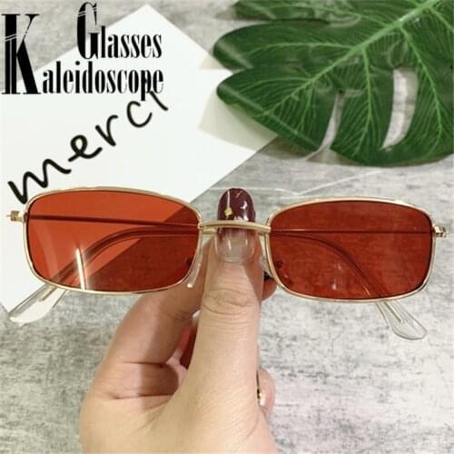 Vintage Rectangle Sunglasses Women Men Fashion Small Frame Metal Sun Glasses Male Brand Design Yellow Red Eyewear Shades UV400