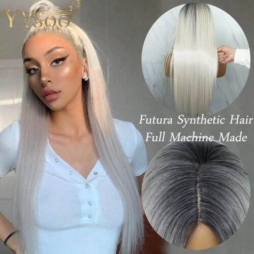 YYsoo #1B/#60 Color Long Silky Straight Futura Synthetic Hair Wigs Natural Hairline Ombre Full Machine Made White Wig Dark Roots
