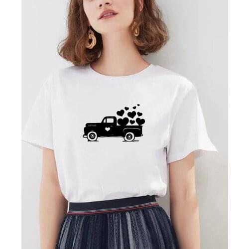 CAR Printed Short Sleeve T-shirt Women Summer O-neck Cotton T Shirt Women Casual Loose Tee Shirt Femme Black & White
