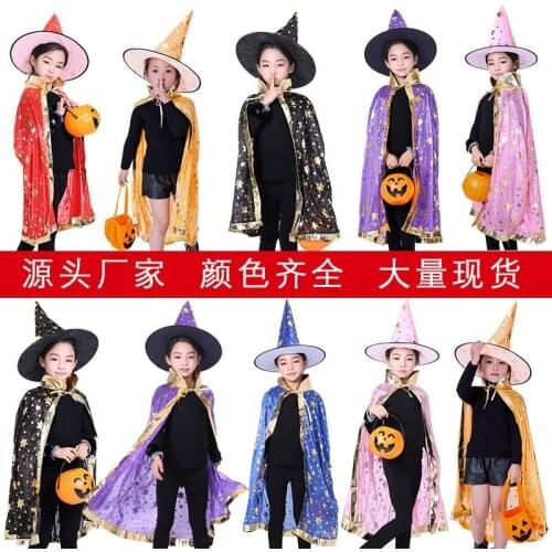 Children Halloween Costumes Wizard Witch Cloak Cape Robe With Pointy Hat Girls Boys Cosplay Kids Birthday Party Supplies