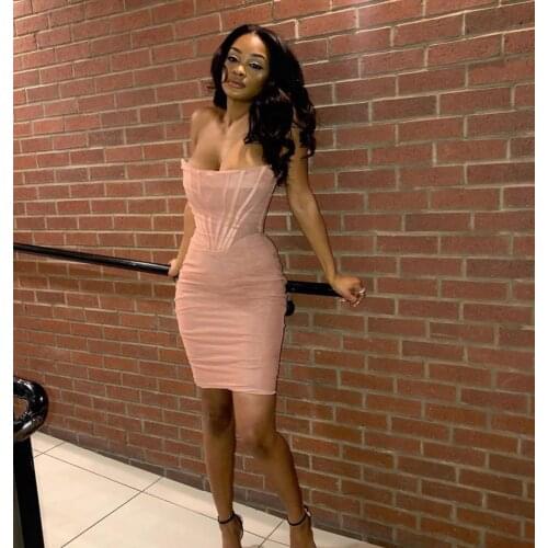 Double Layer Mesh Bodycon Dress Summer Women Party Dress Mini 2021 New Arrival Pink Dress with Bone Celebrity Evening Club Dress