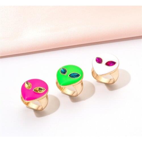 New Simple Vintage Alien Ring Creative Colorful Rhinestone Alien Rings For Women Girls Fashion Jewelry Gift