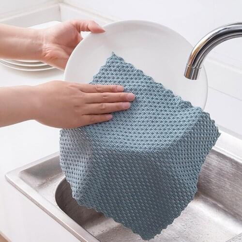 1pcs/5pcs Cleaning Cloth Home Kitchen Counter Sink Dish Washing Cloth Microfiber Water Absorption Rag Scouring Pad