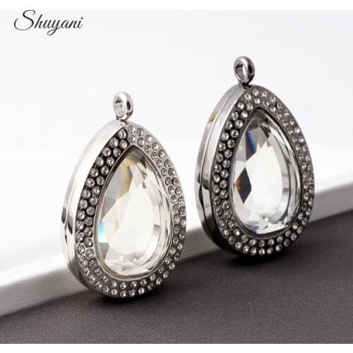 10pcs/lot 4 Colors Floating Locket Charm Water Drop Living Glass Memory Locket Necklace & Pendants Quartz Crystal Pendant