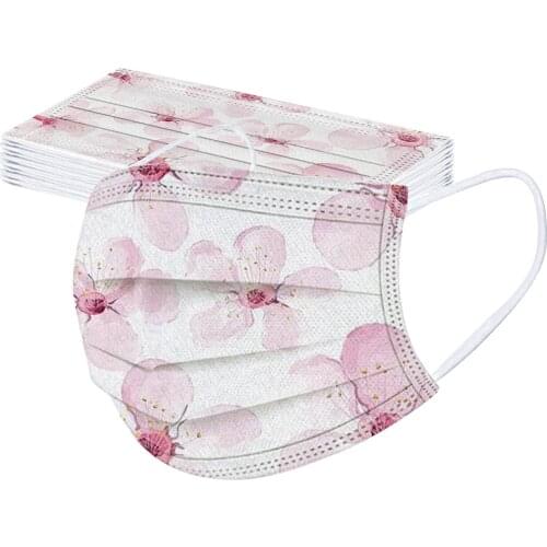 10pc Elegant Flower Masks For Kids Protection Disposable Mouth Masks 3-layers Print Breathable Masks Pm2.5 Maske No Decoration