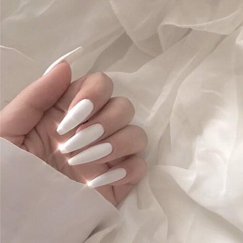 24pcs/Set Long Coffin Fake Nails European White Black Nail Decoration Ballerina Full Nail Art Tips Press on Nails with GLue