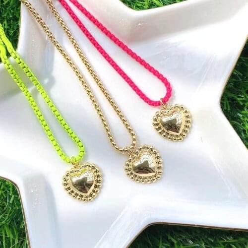 5Pcs Fashion Gold Plated Copper Heart Necklace Enamel Box Chain Choker Copper Charm Choker Party Gift Jewelry For Women