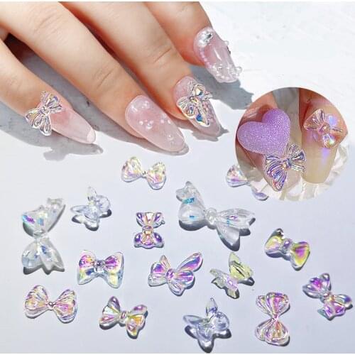 50pcs/lot Nail Art 3D Aurora Butterfly Supplies Bowknot Multi Size Charms Accessaries DIY Handmade Decorations