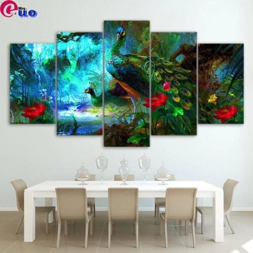 5D Diamond Painting 5 pcs/set Animal Peacock Couple Forest Landscape Diamond Embroidery Full Square/Round Diamond Multi-picture