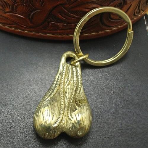 Solid Brass Balls Keyring personality Keychain Novelty Key Fob For Car Key DIY Accessories brass testicles pendant Includes key
