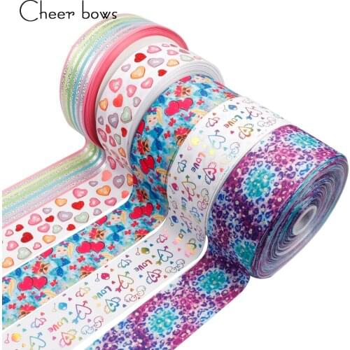 Cheer bow 75mm Grosgrain Ribbon Dots Love Cartoon Printed Ribbon DIY Hair bows Materials Wedding Party Decoration Gifts Packing