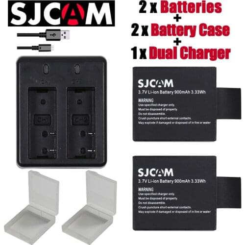 2pcs SJCAM sj8000 batteries + 2Pcs Batteries Case +USB Dual Charger for SJCAM sj4000 sj5000 sj6000 sj7000 sj8000 WIFI camera M10