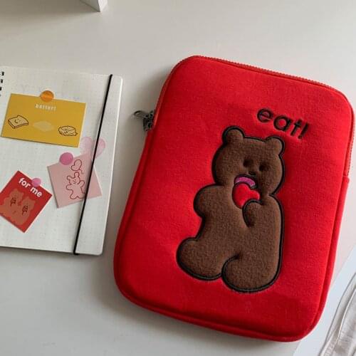 IPad Pro Case Fashion Korean Ins Red Bear Laptop Bag 11 12 13‘’ Ipad Sleeve Case Bag For Macbook Air Pro 13 15 Laptop Case