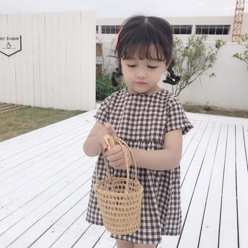 Kids Dresses Korean Casual Plaid Baby Girls Dress Cotton Short Sleeve Kids Clothing Fashion Princess Dress Toddler Girls Dress