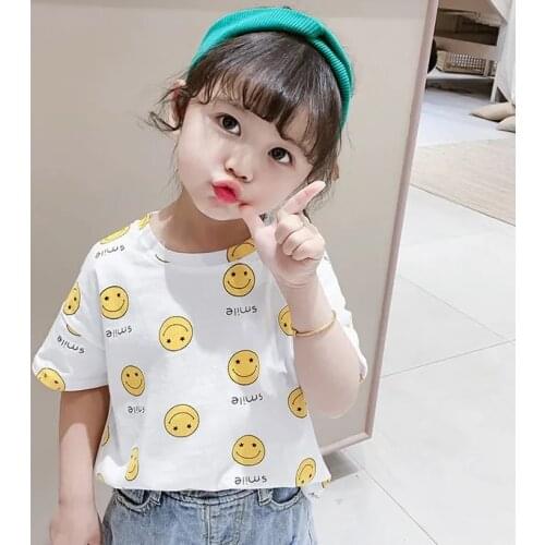 Girl short sleeve t-shirts kids children smile face cartoon clothes girls boys cotton t-shirts cartoon tops clothes P5332